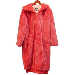 New UGG Womans KOKO Oversized Faux Fur Hooded Coat Ignite Red Size M/L MSRP $398